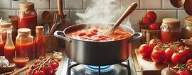 Tomato sauce cooking on the stove