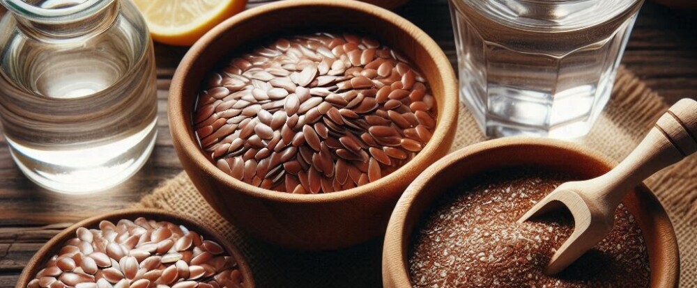 whole and ground flax seed in bowls